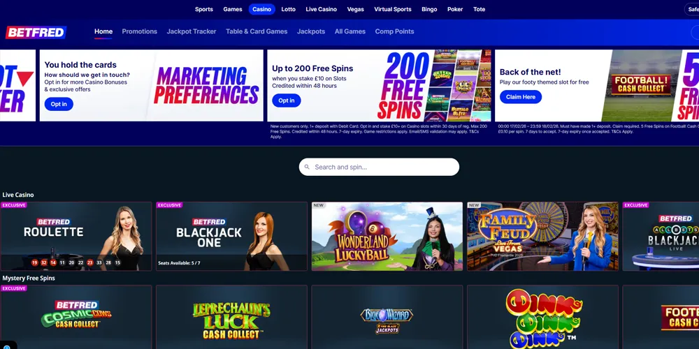 Betfred Casino homepage